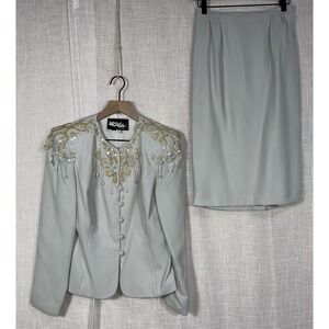 VTG Ursula of Switzerland Sz 6 Skirt Suit Set Jacket Blazer Beaded Embellished